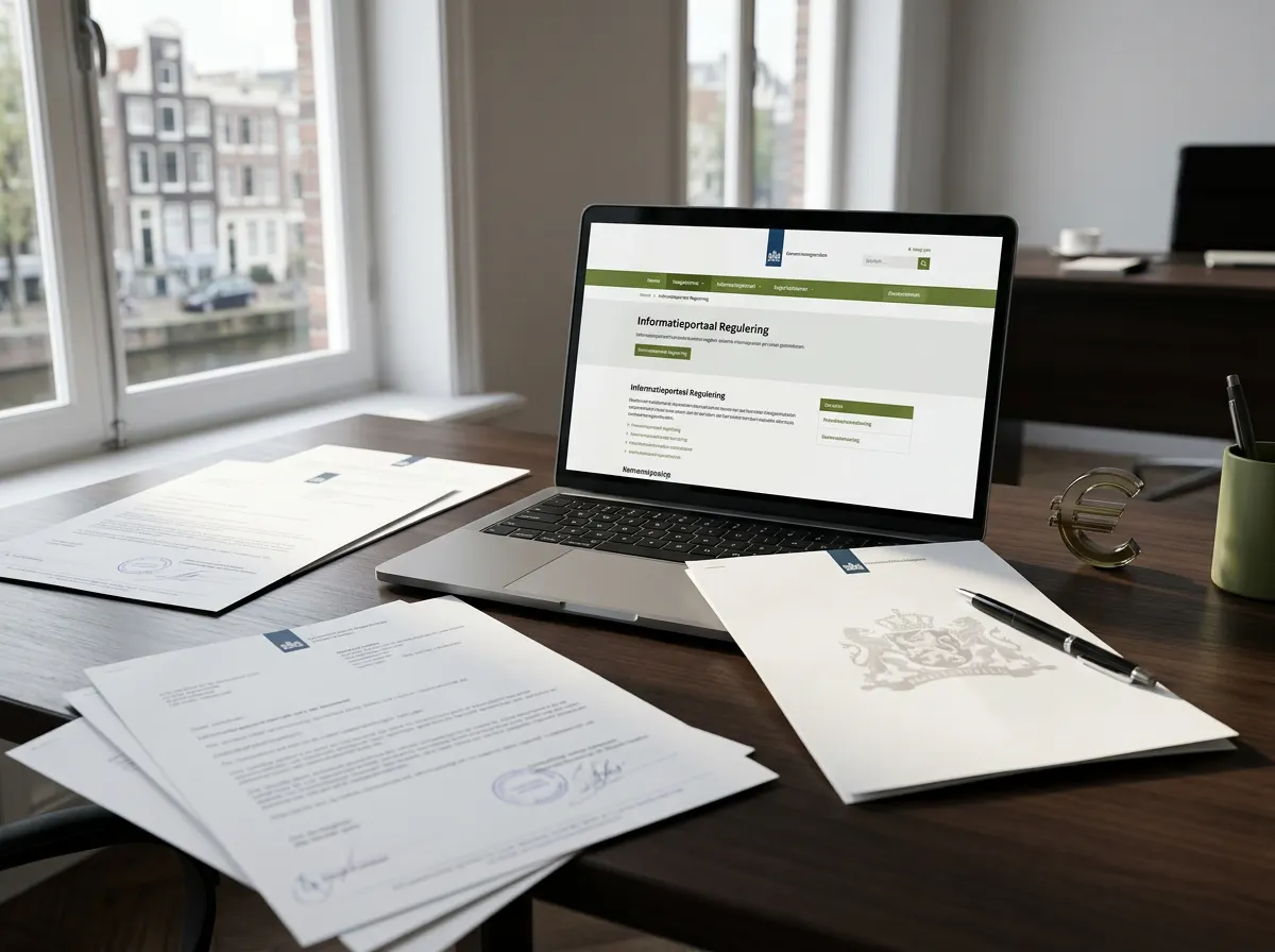 Nederlands belastingformulier en kansspelautoriteit-documenten op een bureau met een laptop